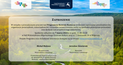 Zaproszenie na spotkanie poświęcone prezentacji oraz dyskusji nad projektem Program Rozwoju Roztocza